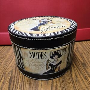 Decorative Storage Hat Box - Black and Cream